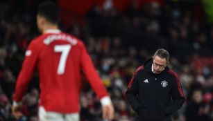 Cristiano Ronaldo y Ralf Rangnick en un juego del Manchester United