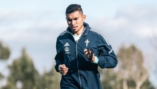 Pineda en un entrenamiento con el Celta 