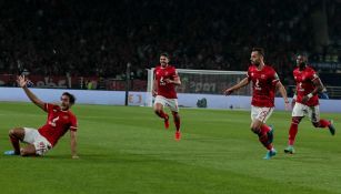 Jugadores del Al-Ahly festejando gol ante Monterrey