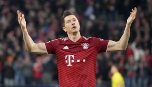 Lewandowski festejando gol del Bayern Munich en Champions League