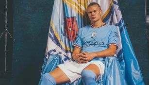 Haaland en su presentación con el Manchester City