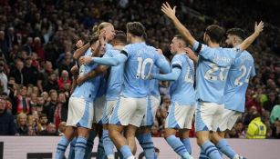 Manchester City celebrando el triunfo contra el United 