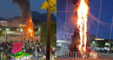Queman árbol de Navidad en Zitácuaro durante protesta que exige justicia por joven