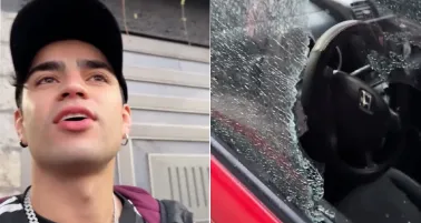 El cantante mostró el 'cristalazo' que le dieron afuera de su casa.