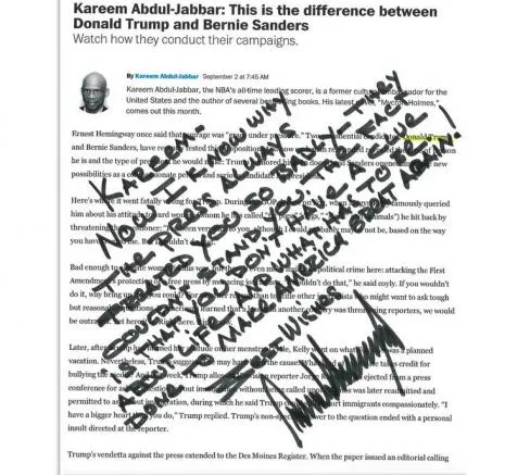 El comentario que escribió Trump a Kareem