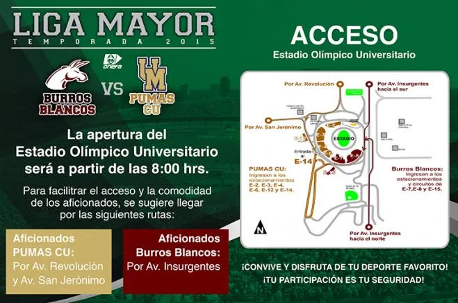 UNAM El mapa de acceso al Estadio Olímpico
