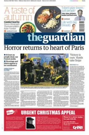 ESPECIAL "El horror regresa al corazón de París", la portada de The Guardian