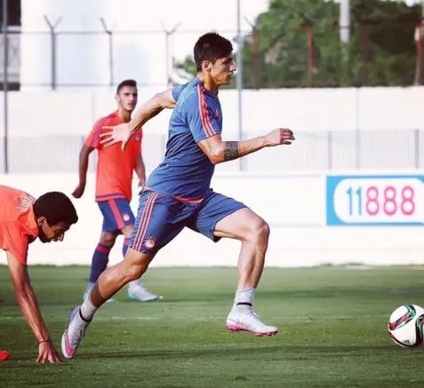 ESPECIAL Pulido, en un entrenamiento del Olympiacos