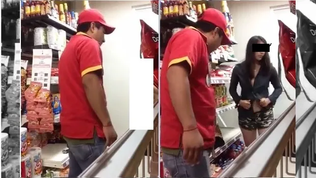El encargado del OXXO, pidiendo a la chica que se vistiera