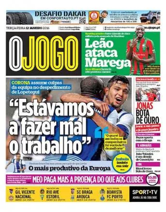 O JOGO Portada del rotativo lusitano