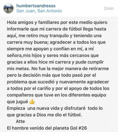 El mensaje del Chupete en Instagram