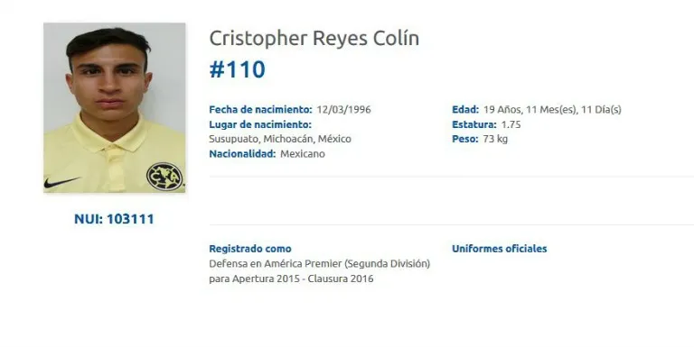 La ficha del jugador juvenil