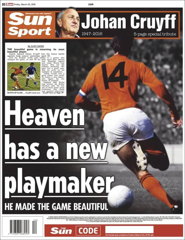 THE SUN Inglaterra también extraña al creador del futbol total