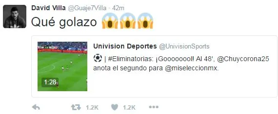 ESPECIAL David Villa muestra su asombro tras golazo de Corona