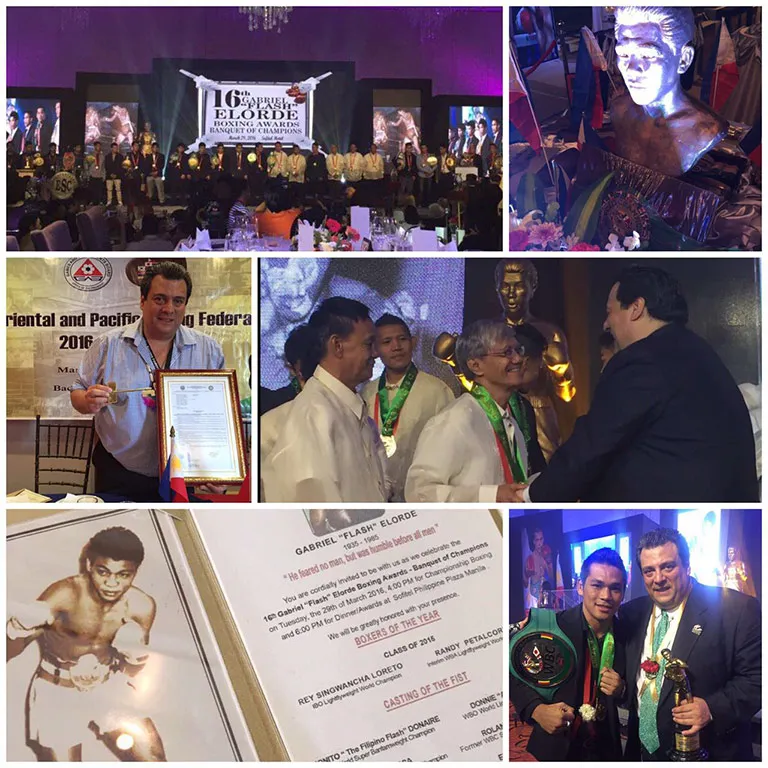 WBC Collage con momentos de la ceremonia para Mauricio Sulaimán en Filipinas