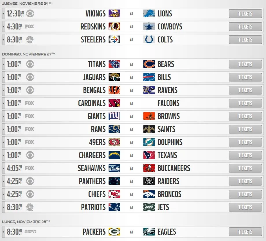 La Semana 12 presenta tres duelos interesantes para el Thanksgiving Day