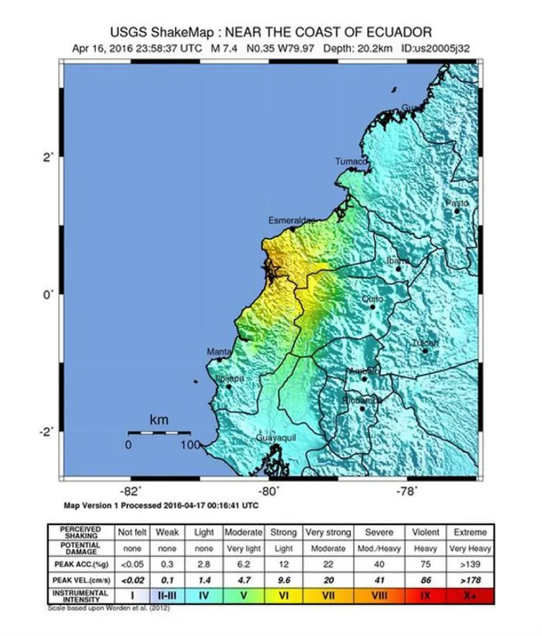 EFE Mapa donde se aprecia el origen del sismo en Ecuador