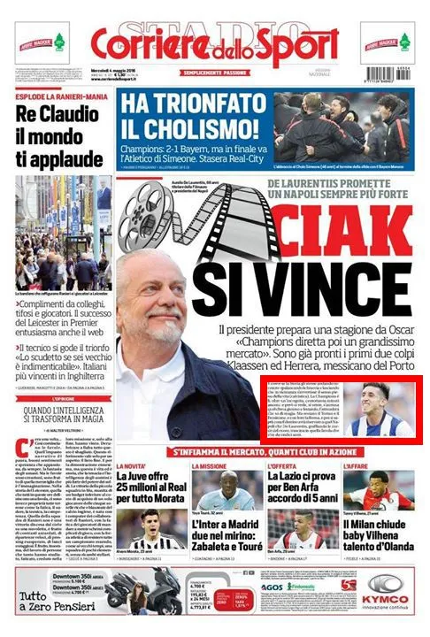 CORRIERE DELLO SPORT Portada del Corriere dello Sport