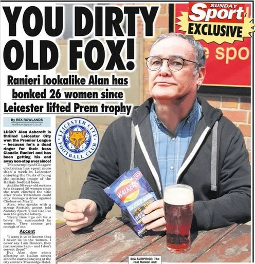 @THESUNDAYSPORT El doble de Claudio Ranieri en la portada de un periódico inglés