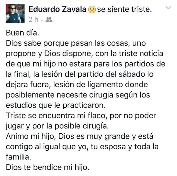 ESPECIAL Zavala necesitará cirugía tras lesión