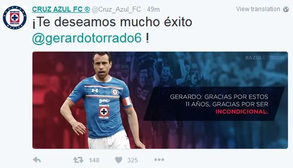 ESPECIAL Cruz Azul despide a Torrado a través de Twitter