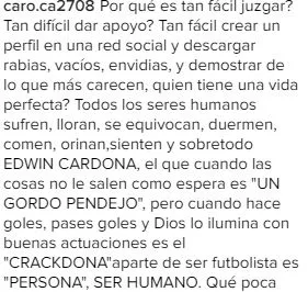 Parte del mensaje de la esposa de Cardona