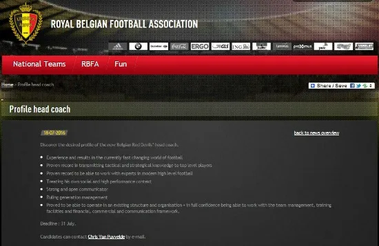 Así luce la candidatura de Bélgica para su nuevo DT