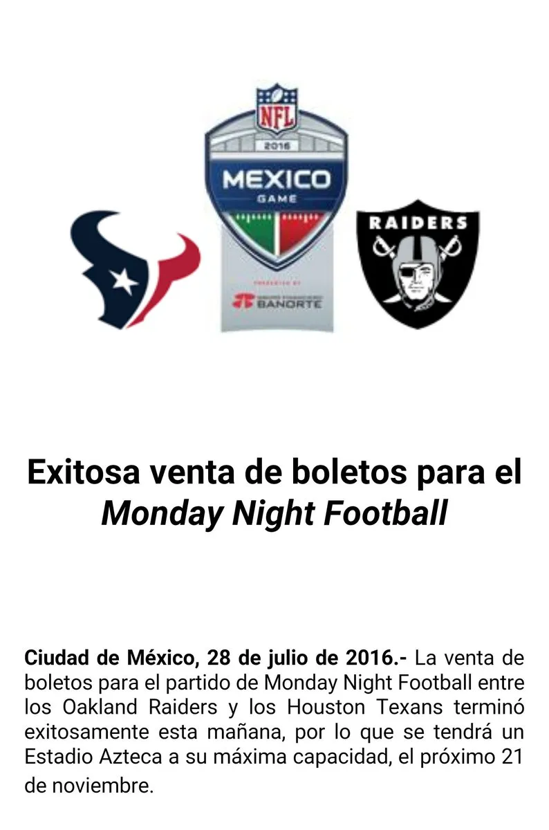 Comunicado oficial de la NFL