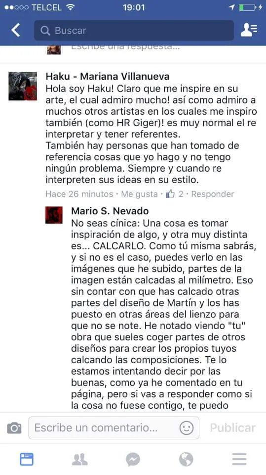 FACEBOOK Parte de la conversación entre Mariana Villanueva y Mario S. Nevado