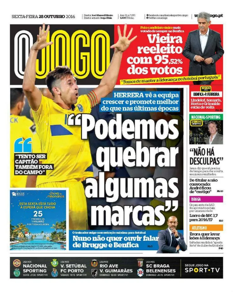 O JOGO Portada del diario portugués destacando a Héctor Herrera