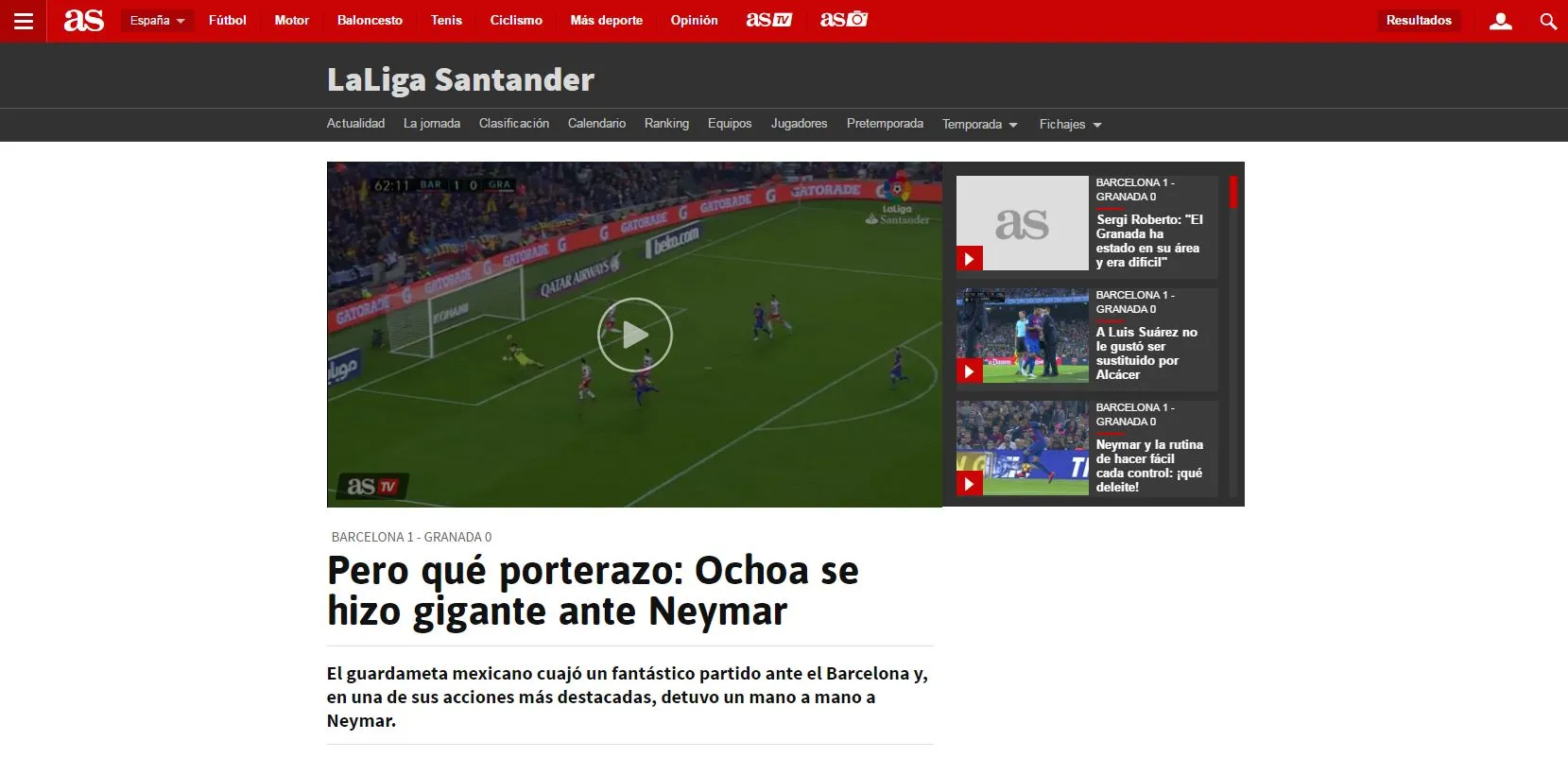 ESPECIAL AS destacó participación de Ochoa