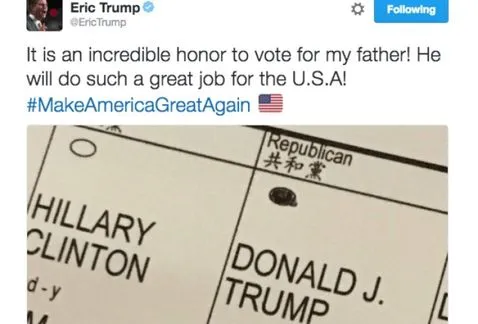 ESPECIAL Imagen que compartió Eric Trump en su cuenta de Twitter