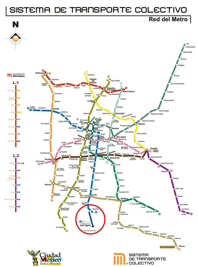 En el círculo se indica cuál es la estación a la que se debe llegar para transbordar al Tren Ligero