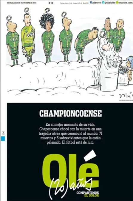 OLÉ Gran portada del club brasileño: "Championcoense"