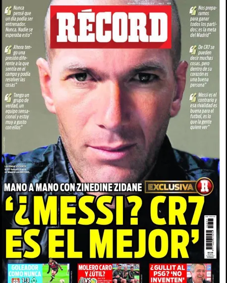 Portada de RÉCORD el día de la charla con Zidane