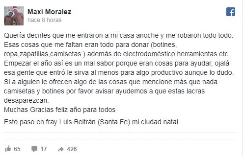 FACEBOOK MAXI MORALEZ Denuncia de Maxi Moralez en redes sociales