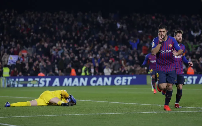 Suárez después de anotar un gol antes el Leganés