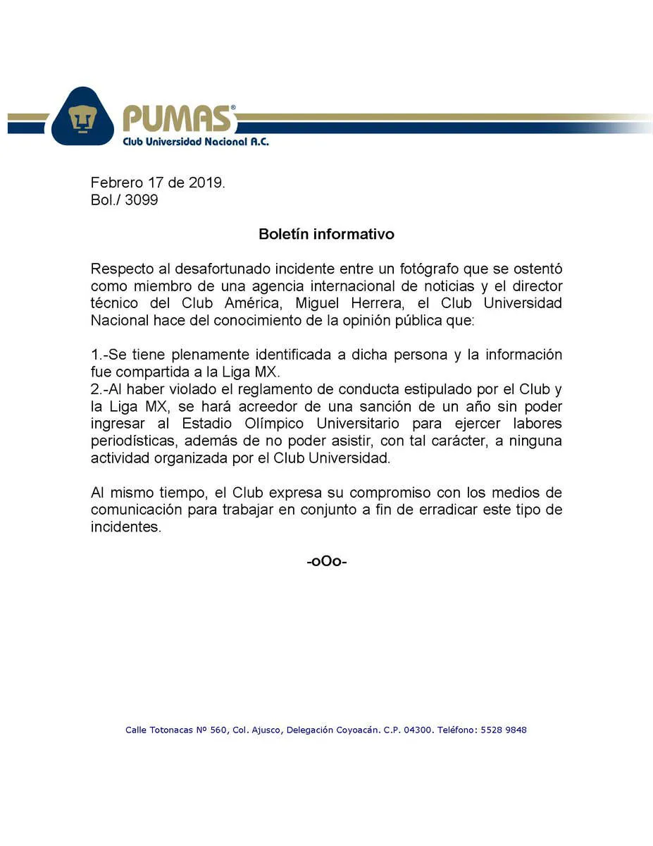 TWITTER @PUMASMX El boletín informativo de Pumas