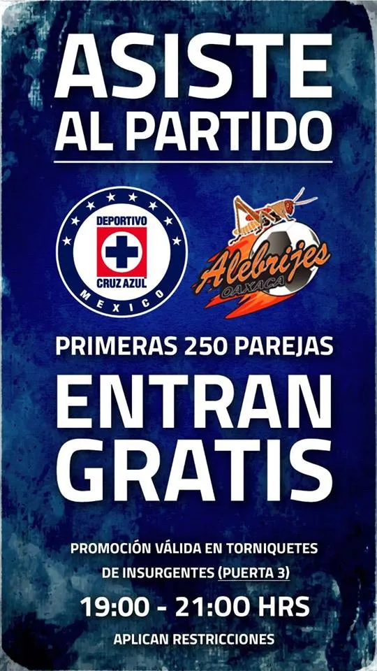 FACEBOOK @cruzazulfutbol Promoción de Cruz Azul par el partido contra Alebrijes