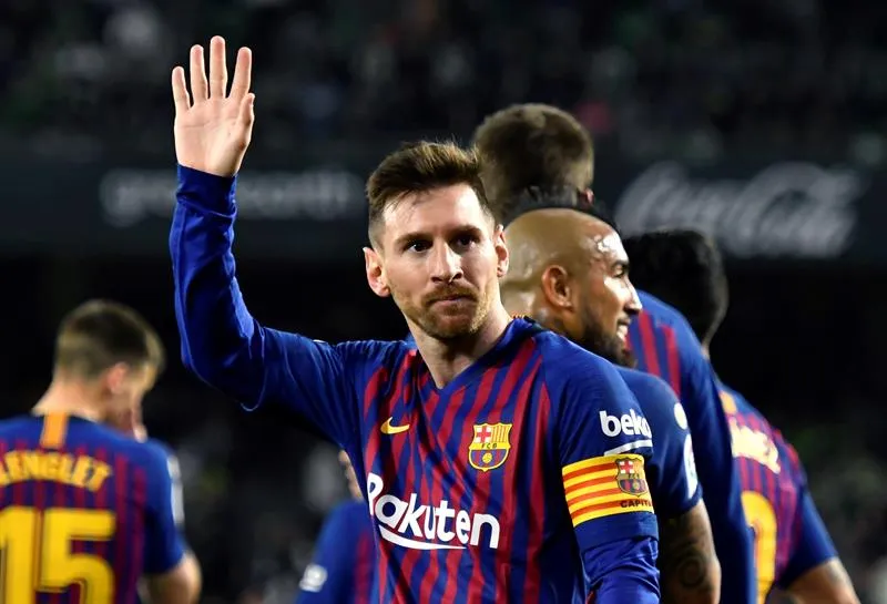 Messi en festejo tras anotar una diana al Betis