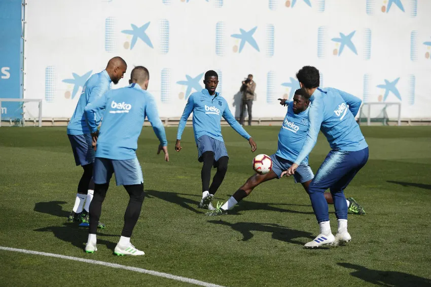 Jugadores del Barcelona durante entrenamiento