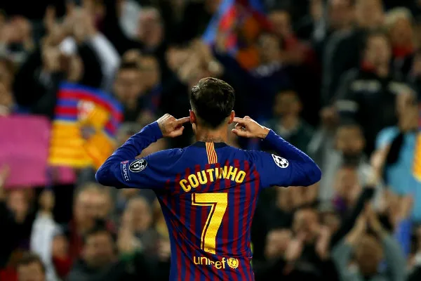 Coutinho durante su festejo de gol ante el Manchester