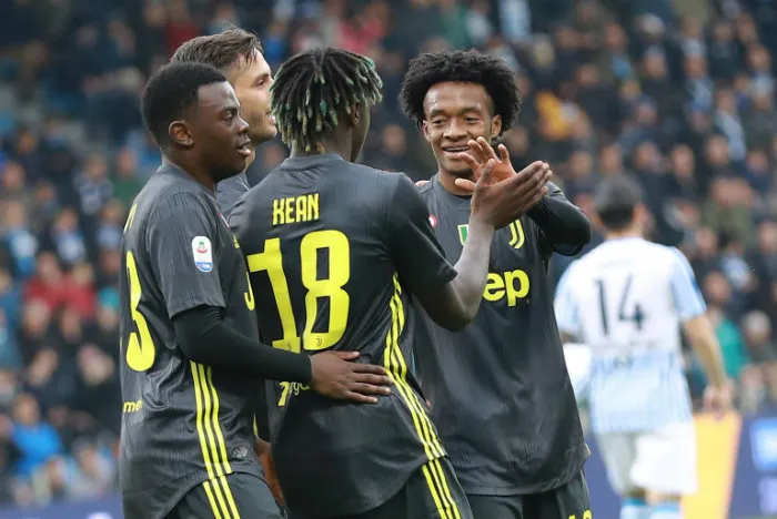 Jugadores de la Juve en festejo de gol