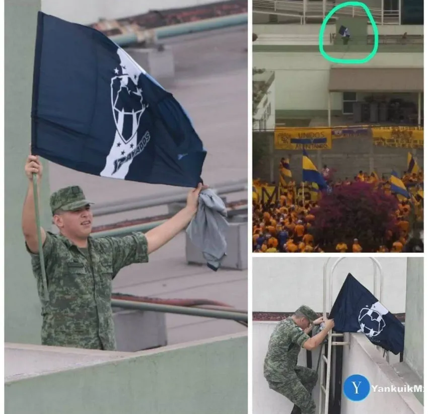 TWITTER @RUBENCH68 Aficionado muestra bandera de Rayados