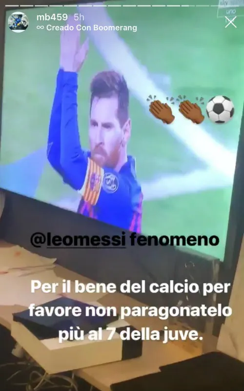 INSTAGRAM @MB459 Historia de Mario Balotelli sobre Leo Messi