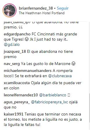Comentarios de los aficionados del Necaxa a Brian Fernández