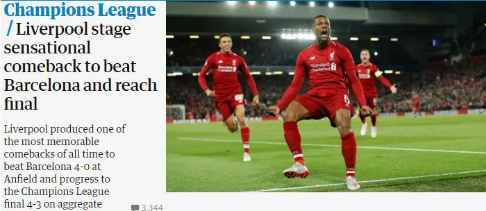 THE GUARDIAN Destacan la remontada del Liverpool