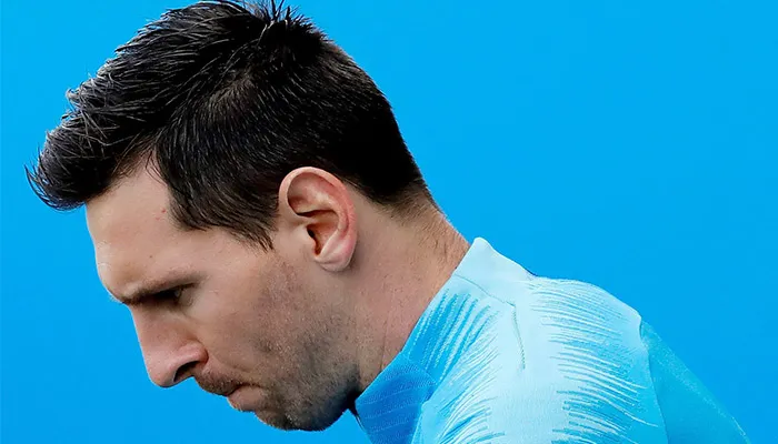 Messi en el entrenamiento del Barcelona