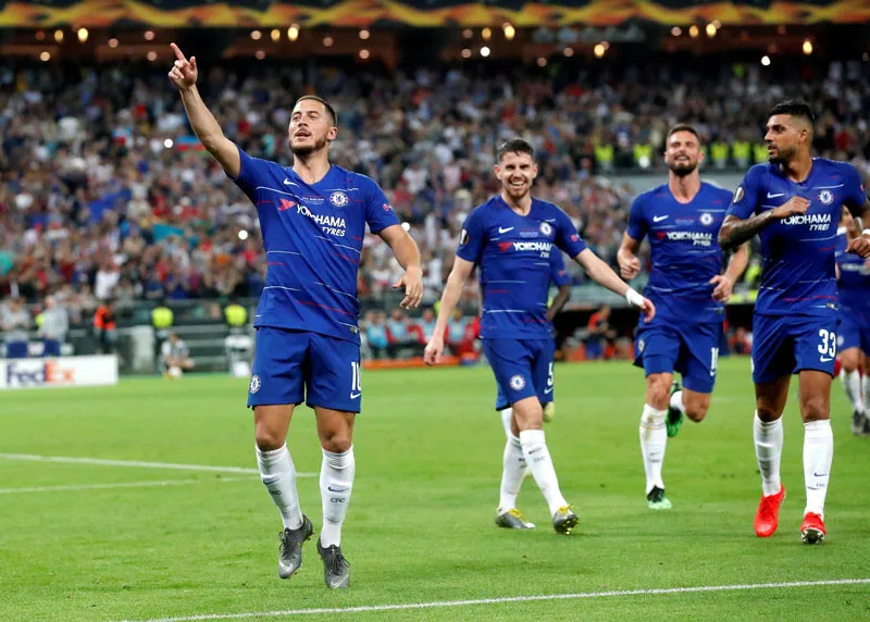 Hazard festeja un tanto en la Final de la Europa League