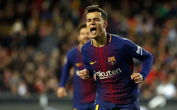 Coutinho festeja un gol con Barcelona